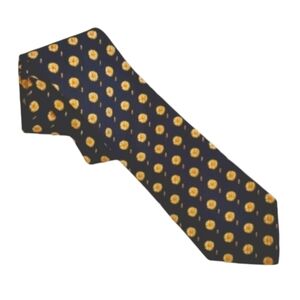 Hugo Boss 100% Silk Navy Yellow Floral Necktie Made in Italy 58"